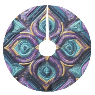 Quilted Purple Turquoise Blue Abstract Design Brushed Polyester Tree Skirt