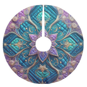 Quilted Purple Turquoise Blue Abstract Design Brushed Polyester Tree Skirt
