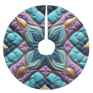 Quilted Purple Turquoise Blue Abstract Design Brushed Polyester Tree Skirt