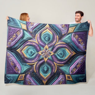 Quilted Purple Turquoise Blue Abstract Design Fleece Blanket