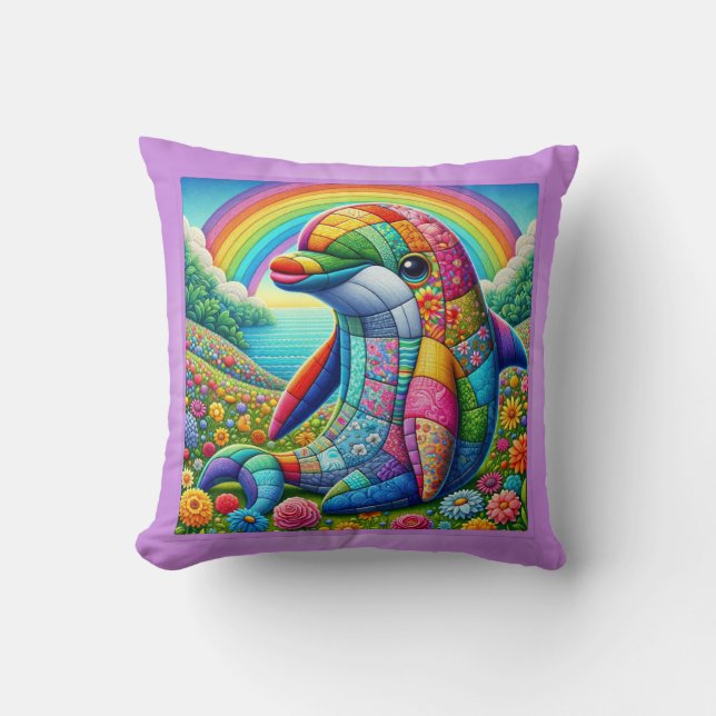 Quilted Rainbow Dolphin Delight Cushion (Front)