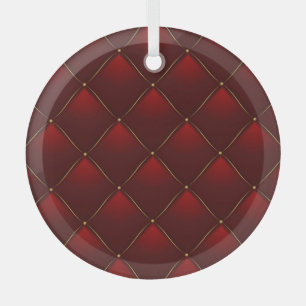 Quilted Red Gold Thread Background Glass Tree Decoration