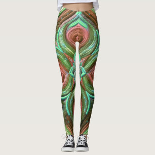 Quilted Rose and Green Abstract Design Leggings