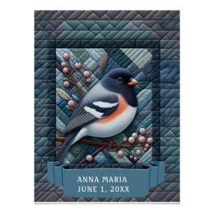 QUILTED SONG BIRD WITH NAME Kids Birthday Poster