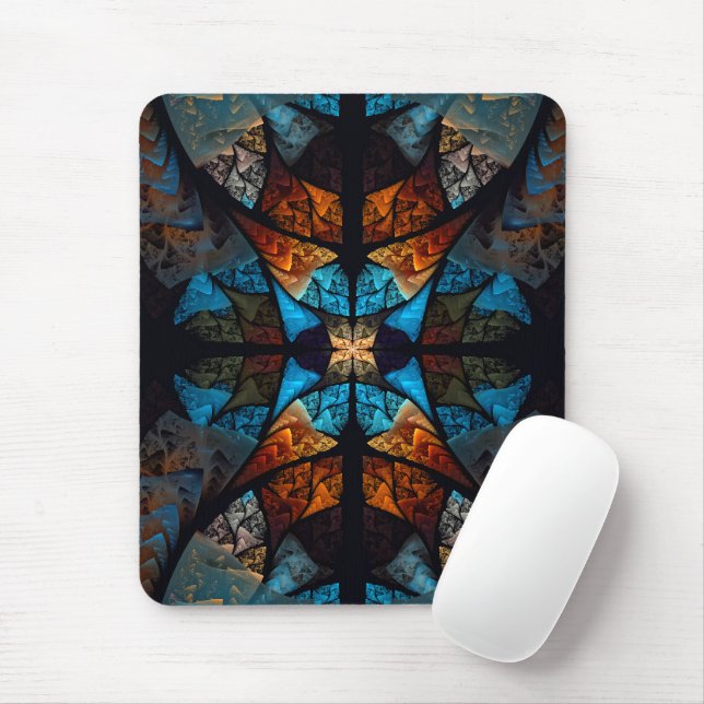 Quilted Star Abstract in Blues Mouse Mat (With Mouse)