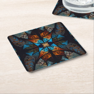 Quilted Star Abstract in Blues Square Paper Coaster
