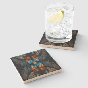 Quilted Star Abstract in Blues Stone Coaster