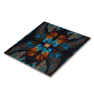 Quilted Star Abstract in Blues Tile