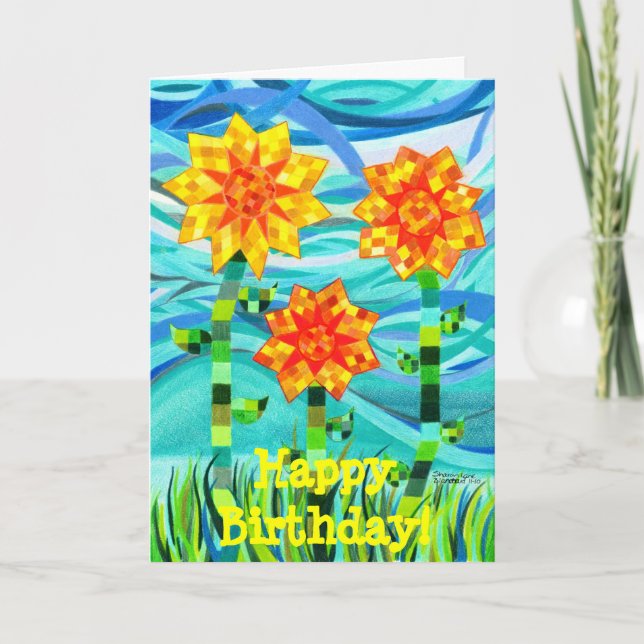 Quilted Sunflowers Birthday Card (Front)