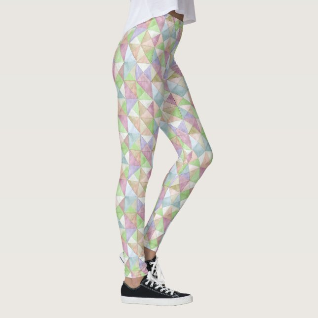 Quilted Triangles in Spring Green Pastels Leggings (Right)