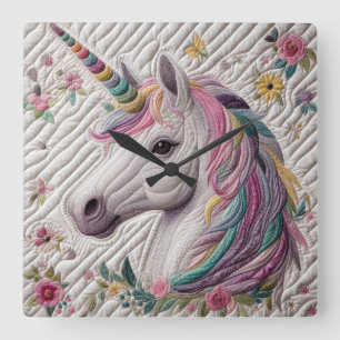 Quilted Unicorn Square Wall Clock