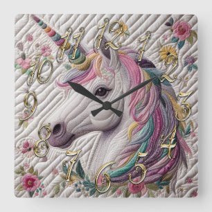 Quilted Unicorn Square Wall Clock