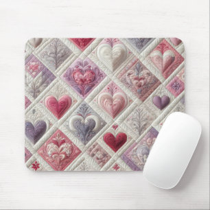 Quilted Valentine Heart Design Mouse Mat