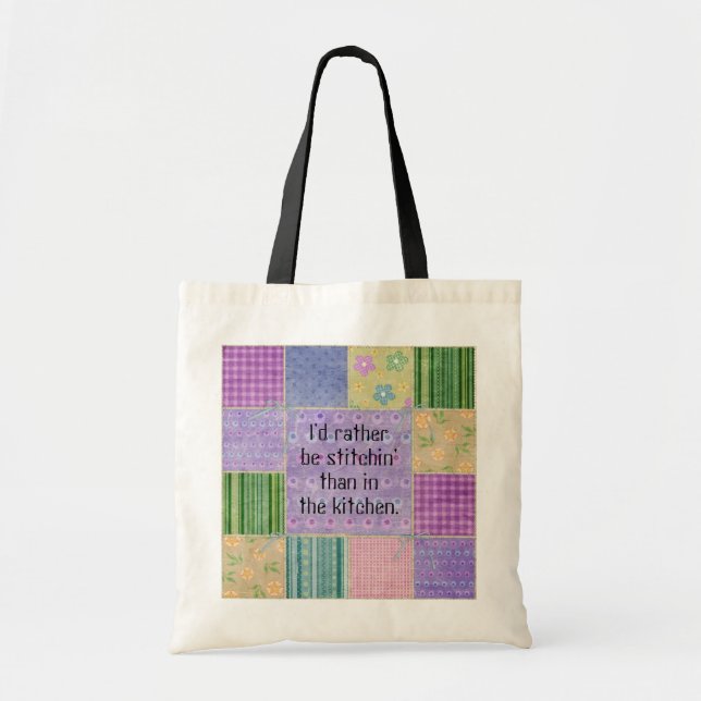 Quilter Humour Patchwork Tote Bag (Front)