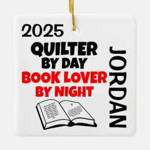 Quilter loves Reading CUSTOM Ceramic Ornament