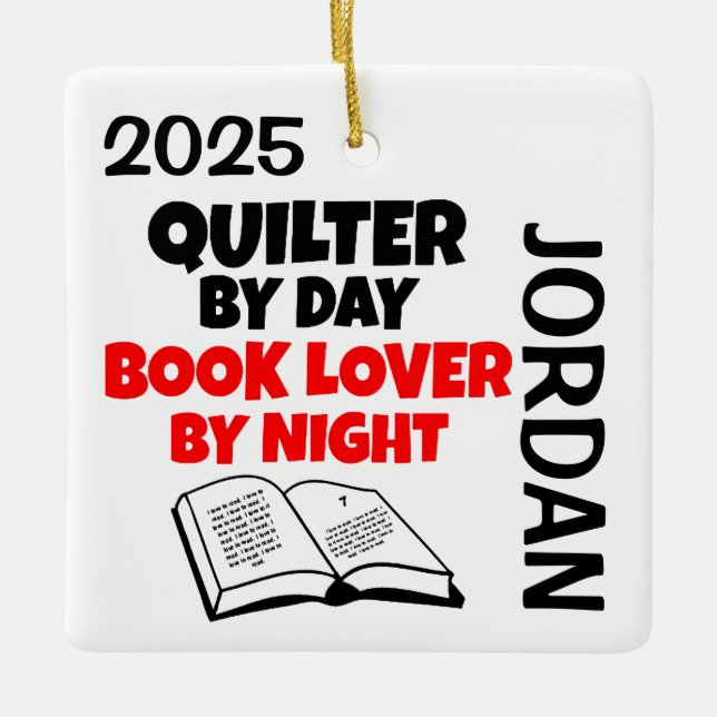 Quilter loves Reading CUSTOM Ceramic Ornament (Front)
