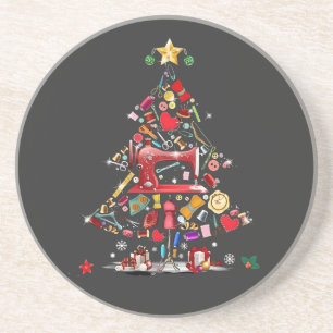 Quilter Merry Christmas Tree Quilt Block Quilting  Coaster