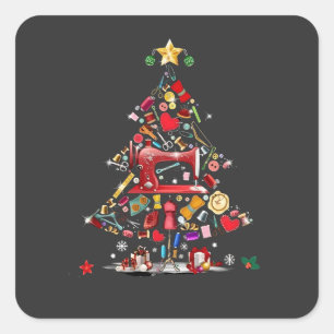 Quilter Merry Christmas Tree Quilt Block Quilting Square Sticker