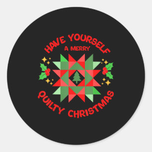 Quilter Merry Quilty Christmas Tree Quilt Block Qu Classic Round Sticker
