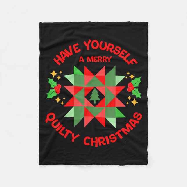 Quilter Merry Quilty Christmas Tree Quilt Block Qu Fleece Blanket (Front)