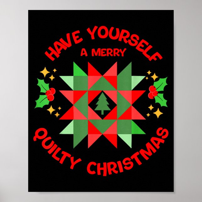 Quilter Merry Quilty Christmas Tree Quilt Block Qu Poster (Front)