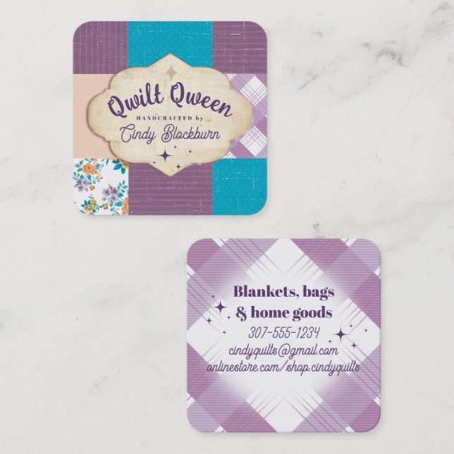 Quilter quilting block quilt fabric crafts floral  square business card (Front/Back)