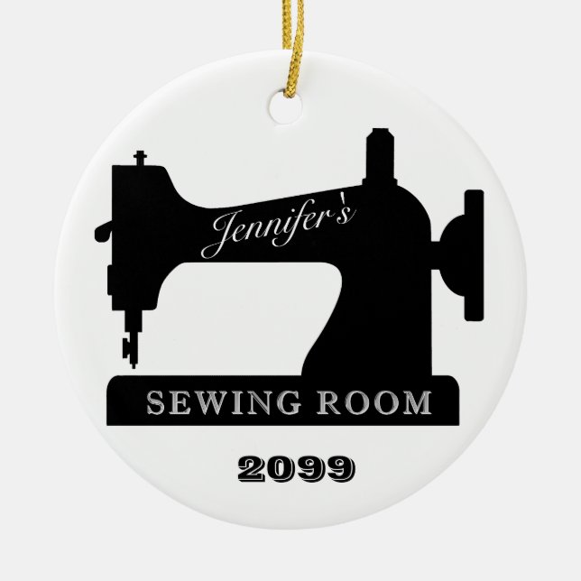Quilter Sewer Sewing Room Sewing Machine Christmas Ceramic Tree Decoration (Front)