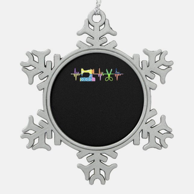 Quilter Sewing Heartbeat - Quilting Lover Snowflake Pewter Christmas Ornament (Front)