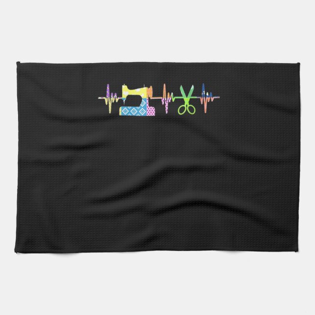 Quilter Sewing Heartbeat - Quilting Lover Tea Towel (Horizontal)