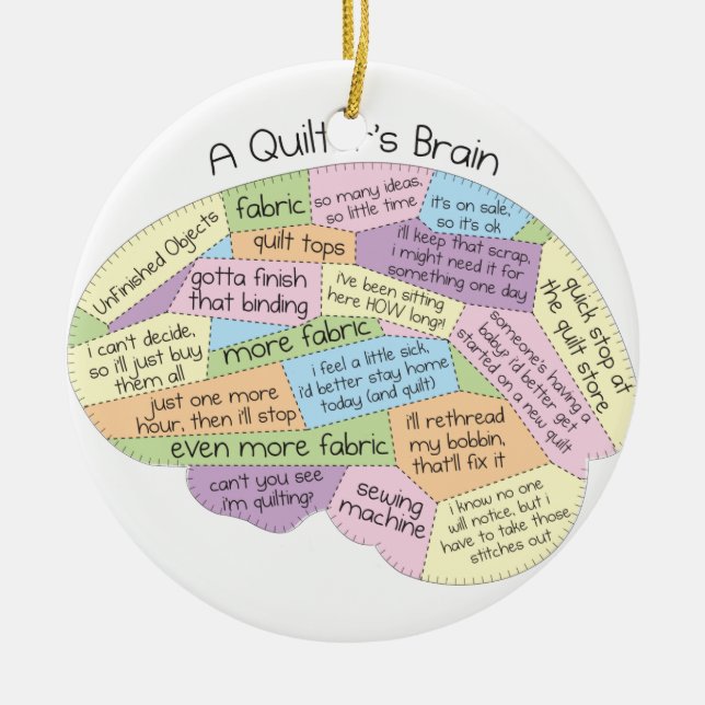 Quilter's Brain Ceramic Tree Decoration (Front)
