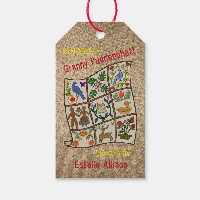 Quilters Personalised Hand-Made By For Tag (Front)