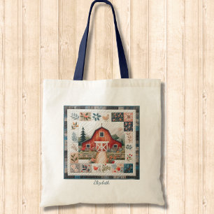 Quilter's Red Barn Faux Patchwork Tote Bag