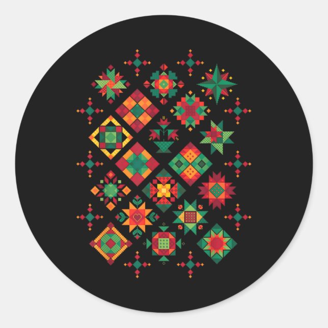 Quilting Block Pattern Quilters Sewing Lovers Quil Classic Round Sticker (Front)