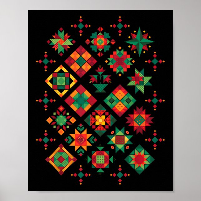 Quilting Block Pattern Quilters Sewing Lovers Quil Poster (Front)