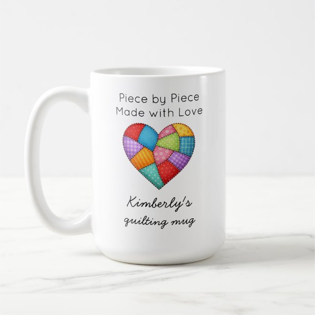Quilting Colourful Patchwork Heart Sewing Coffee Mug (Left)