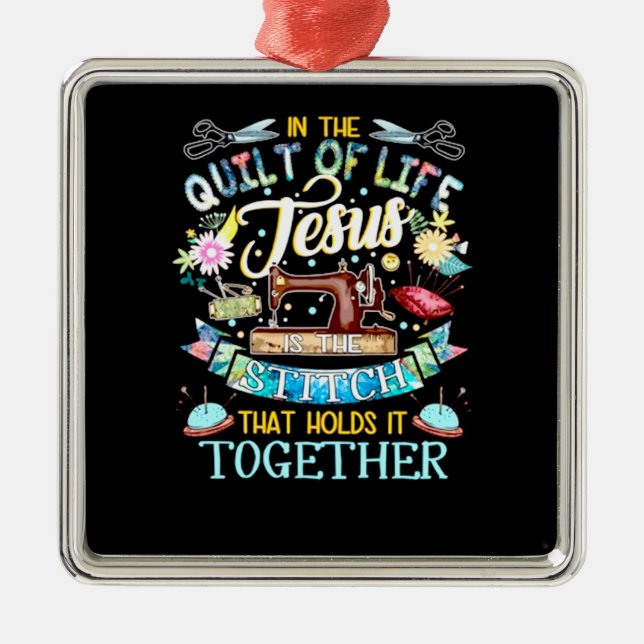 Quilting Gifts | In The Quilt Of Life Jesus Metal Tree Decoration (Front)