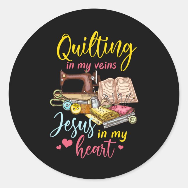 Quilting Jesus Christ Religious Quilt Sewing Machi Classic Round Sticker (Front)