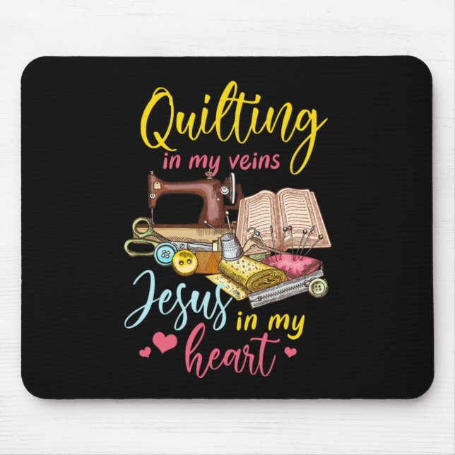Quilting Jesus Christ Religious Quilt Sewing Machi Mouse Mat (Front)
