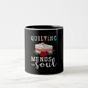 Quilting Mends Soul Quilter Gift   Quilting Lovers Two-Tone Coffee Mug