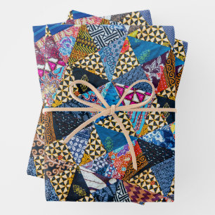 Quilting Squares Colourful Collage Pattern   Wrapping Paper Sheet