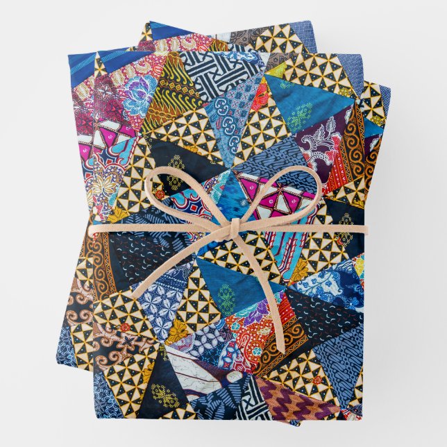 Quilting Squares Colourful Collage Pattern   Wrapping Paper Sheet (In situ)