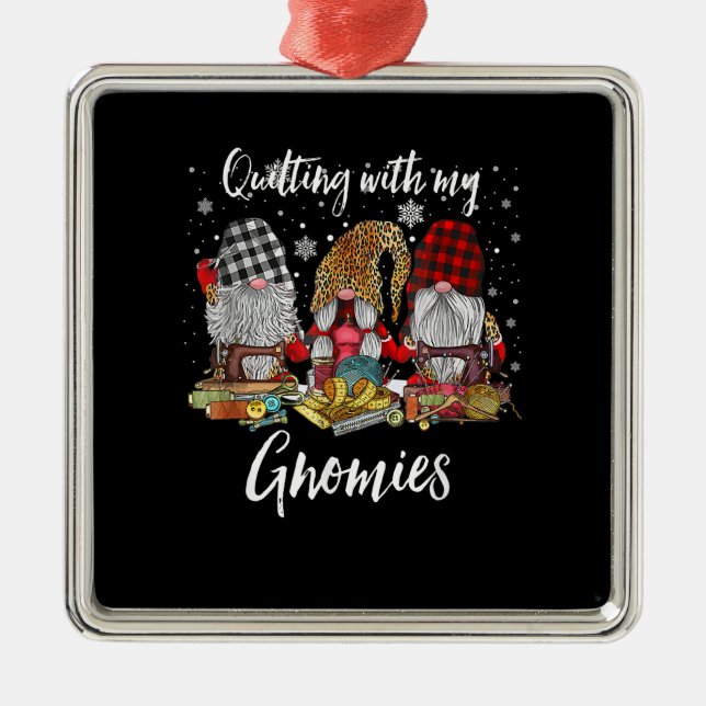 Quilting With My Gnomies Christmas Gnomes Holiday Metal Tree Decoration (Front)