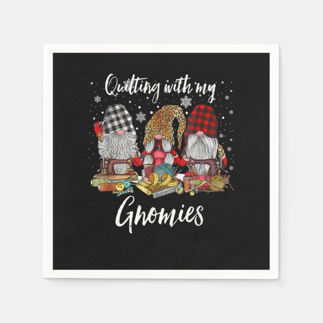 Quilting With My Gnomies Christmas Gnomes Holiday Napkin (Front)