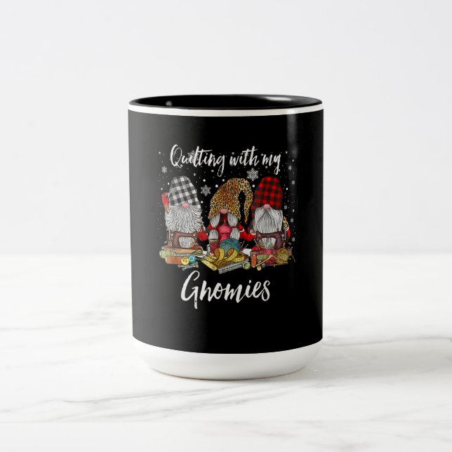 Quilting With My Gnomies Christmas Gnomes Holiday Two-Tone Coffee Mug (Center)