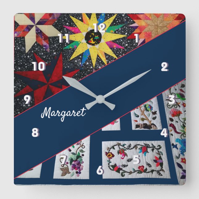 Quilts of Flowers And Stars  Large Clock (Front)