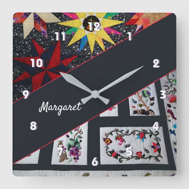 Quilts of Flowers And Stars  Large Clock (Front)