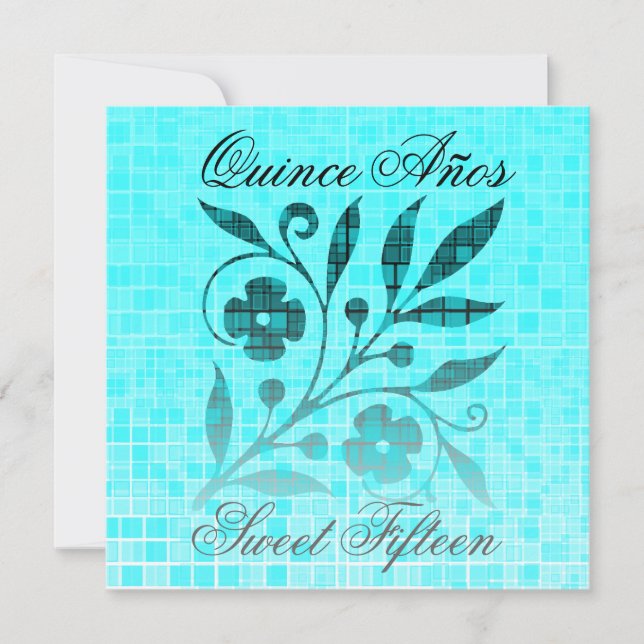 Quince Años Sweet Fifteen Invitation Blue Flower (Front)