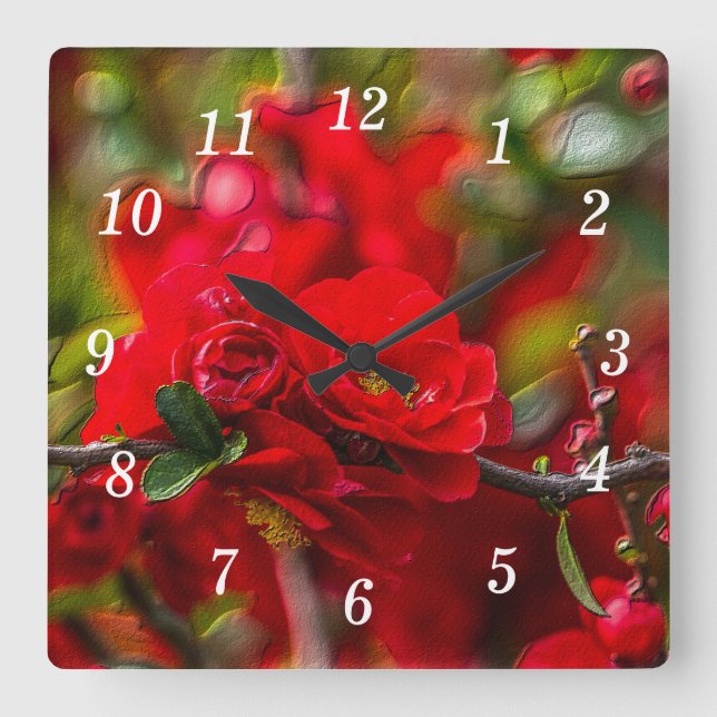 Quince Branch Painterly Wall Clock (Front)