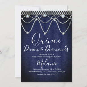 Quince Denim Diamonds Gem Pearls Invitation