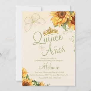 Quiñce Faux Glitter Watercolor Sunflower Birthday Invitation